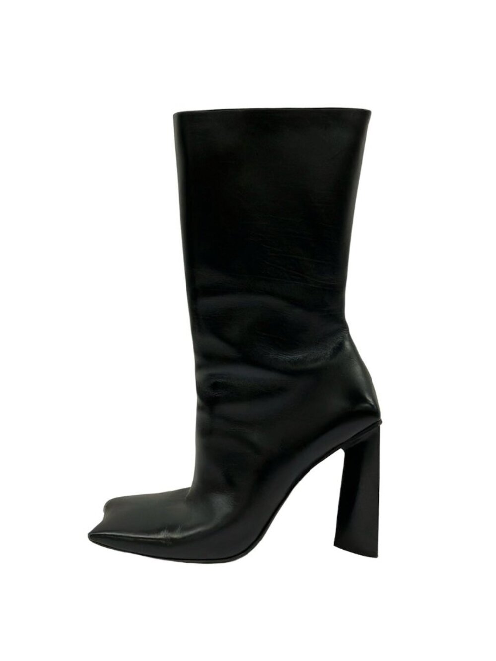 Balenciaga Long Boots Black Square Toe Asymmetric Design Leather